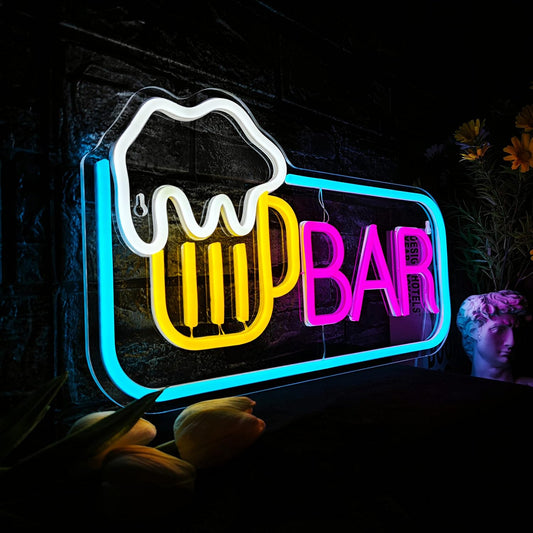 BAR Neon Sign with Beer Mug – LED Wall Light for Home Bar, Pub, or Man Cave