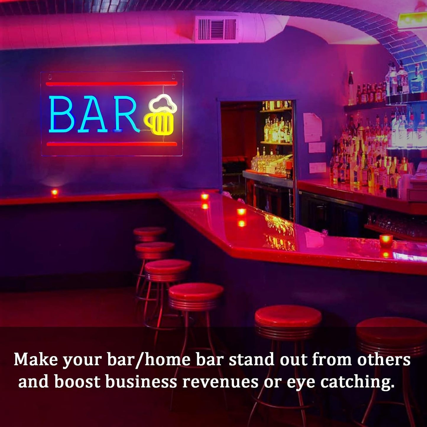 Bar Neon Sign with Beer Glass - LED Light for Home Bar, Pub & Man Cave Decor - Deen neon