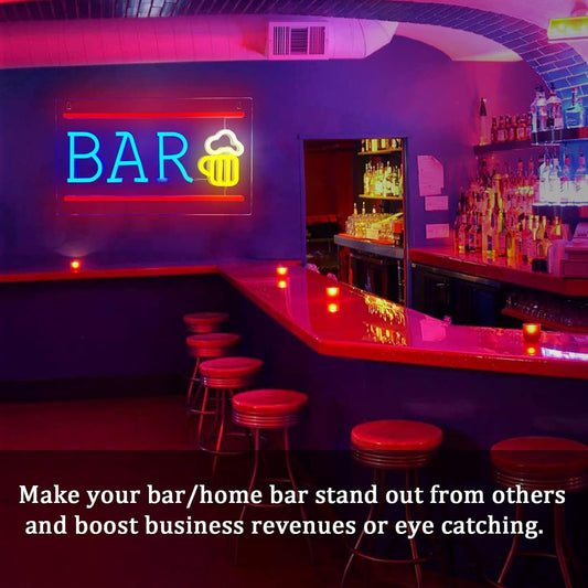Bar Neon Sign with Beer Glass - LED Light for Home Bar, Pub & Man Cave Decor - Deen neon