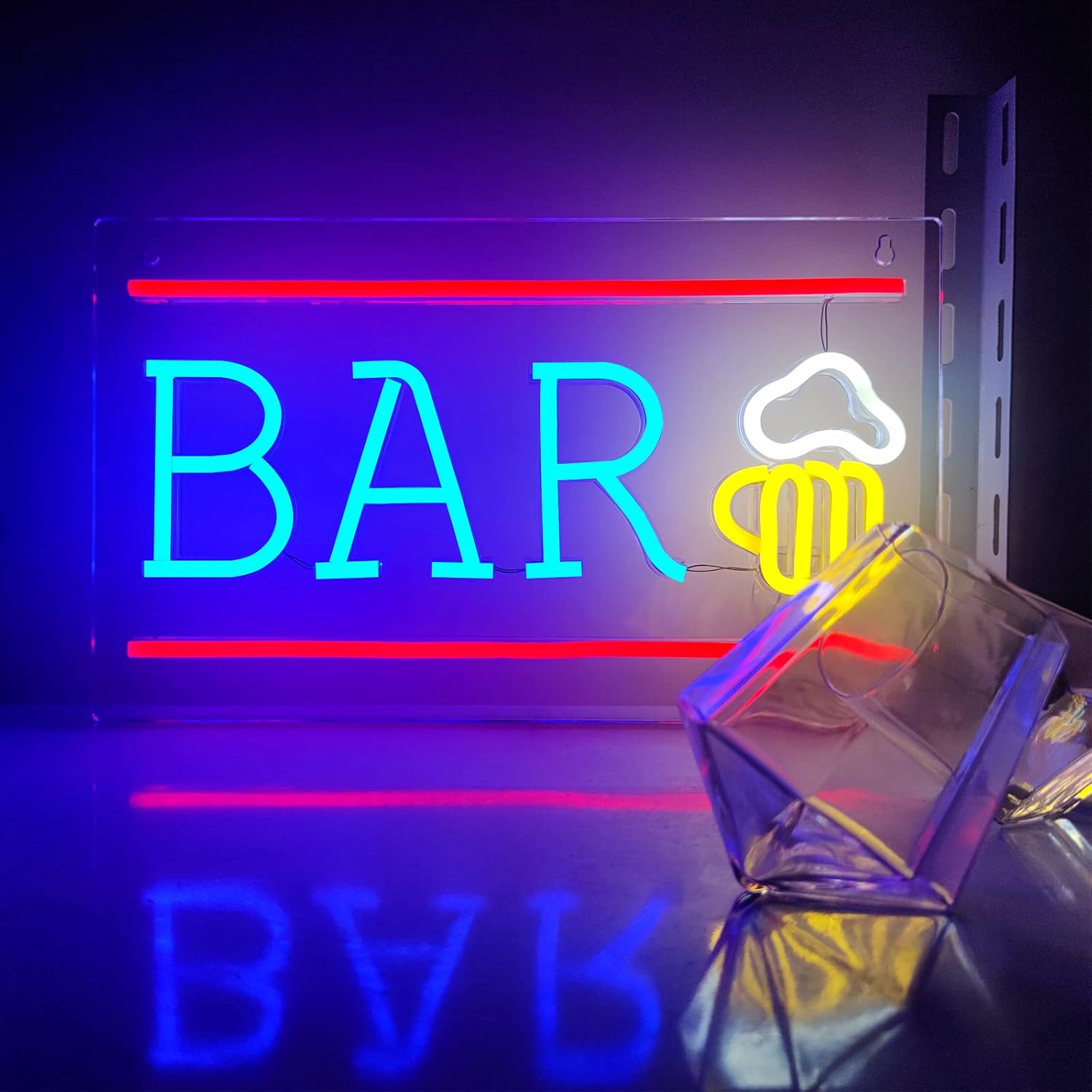 Bar Neon Sign with Beer Glass - LED Light for Home Bar, Pub & Man Cave Decor - Deen neon
