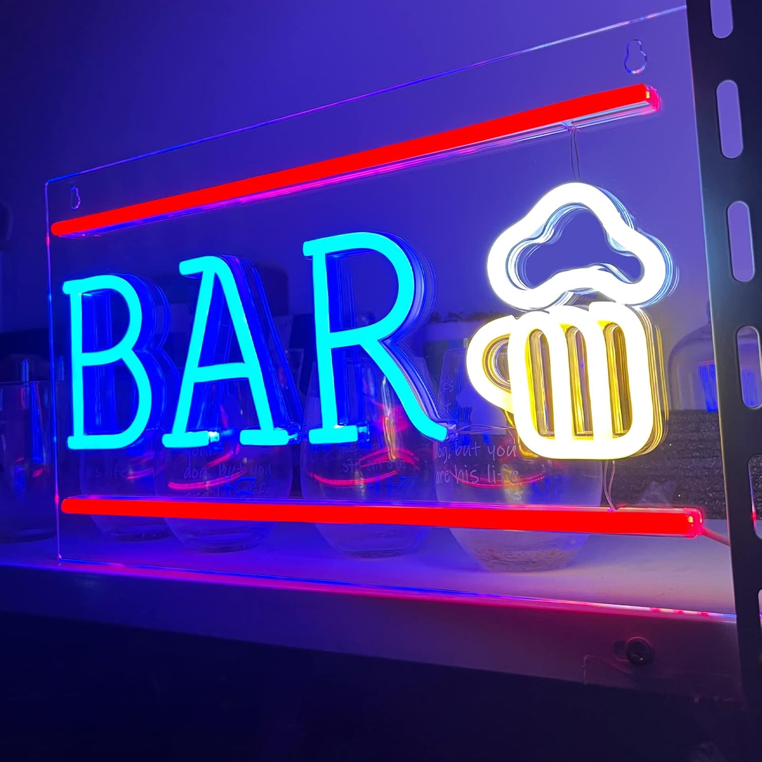 Bar Neon Sign with Beer Glass - LED Light for Home Bar, Pub & Man Cave Decor - Deen neon