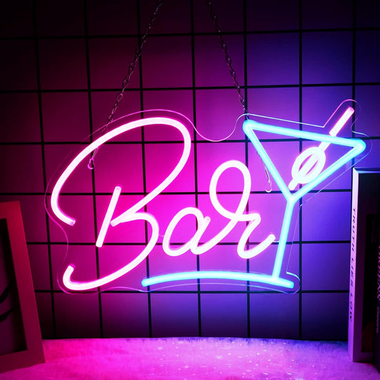 Bar Neon Sign with Cocktail Glass - LED Wall Light for Home Bar & Party Decor - Deen neon