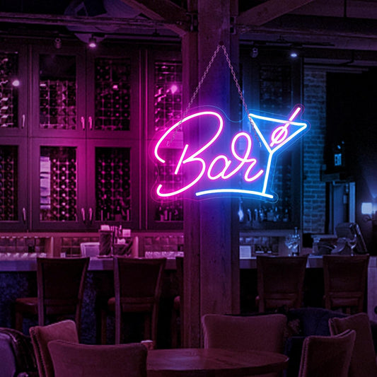 Bar Neon Sign with Cocktail Glass - LED Wall Light for Home Bar & Party Decor - Deen neon