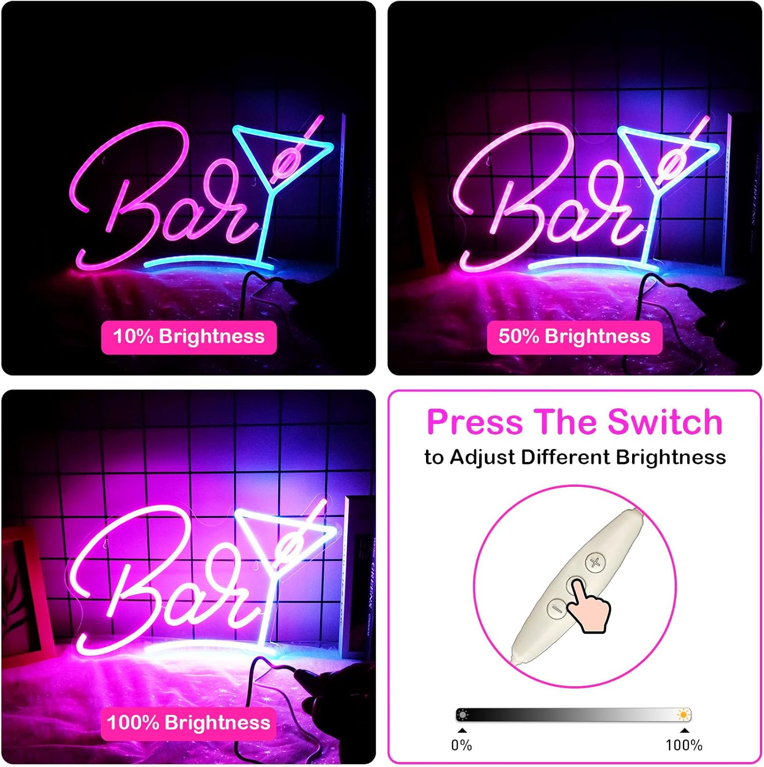 Bar Neon Sign with Cocktail Glass - LED Wall Light for Home Bar & Party Decor - Deen neon
