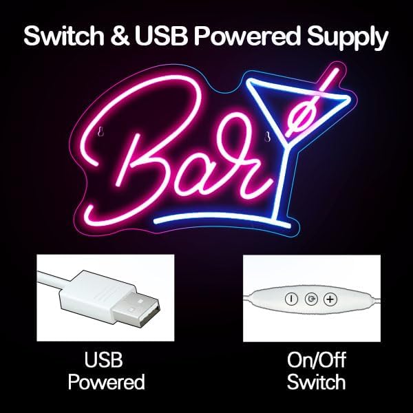 Bar Neon Sign with Cocktail Glass - LED Wall Light for Home Bar & Party Decor - Deen neon