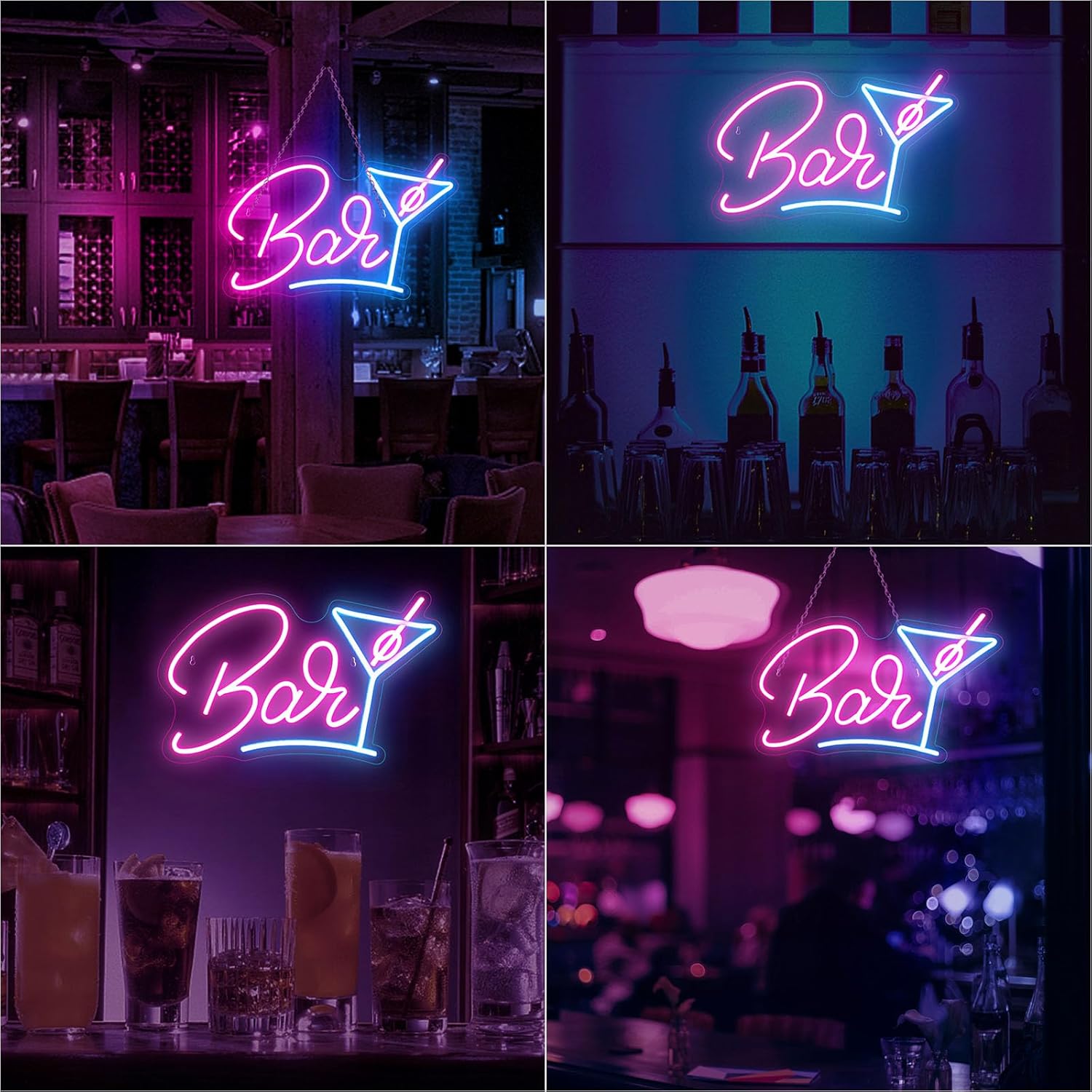 Bar Neon Sign with Cocktail Glass - LED Wall Light for Home Bar & Party Decor - Deen neon