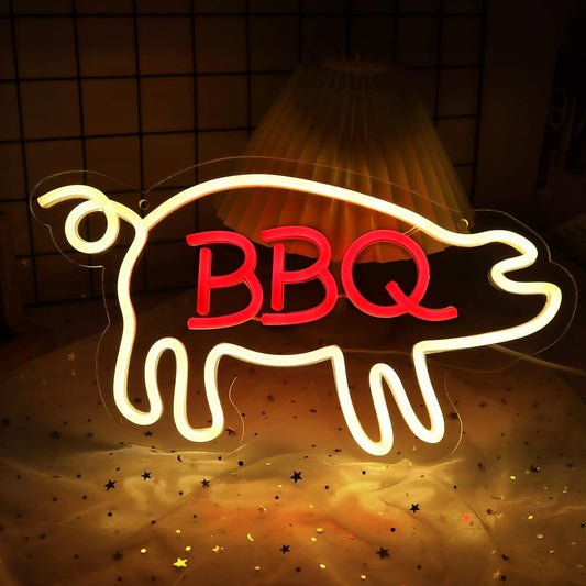 BBQ Neon Sign - LED Pig Shape Light for Barbecue Restaurants, Smokehouses & Food Stalls - Deen neon