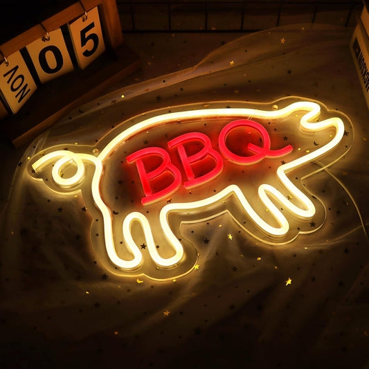 BBQ Neon Sign - LED Pig Shape Light for Barbecue Restaurants, Smokehouses & Food Stalls - Deen neon