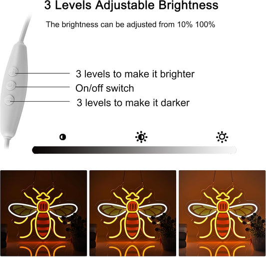 Cute LED neon sign shaped like a glowing bee, perfect for nursery, kids’ room or cozy bedroom decor.