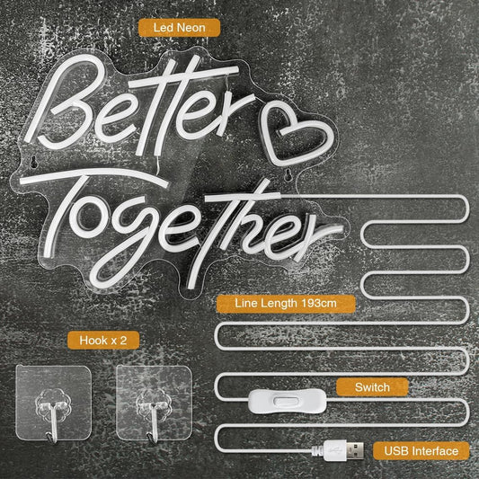 Better Together Neon Sign - LED Wall Light for Weddings & Home Decor