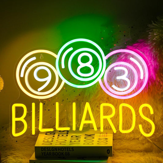 Billiards Neon Sign with Pool Balls – Game Room LED Light