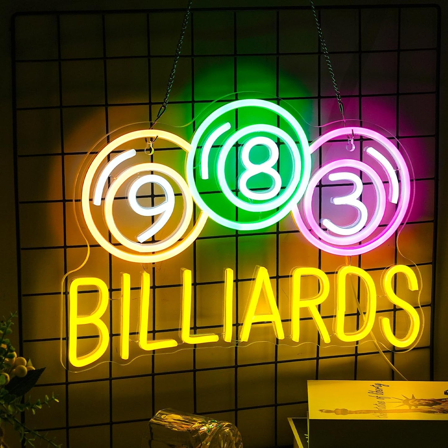 Billiards Neon Sign with Pool Balls – Game Room LED Light