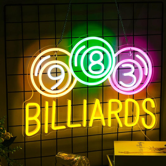 Billiards Neon Sign with Pool Balls – Game Room LED Light