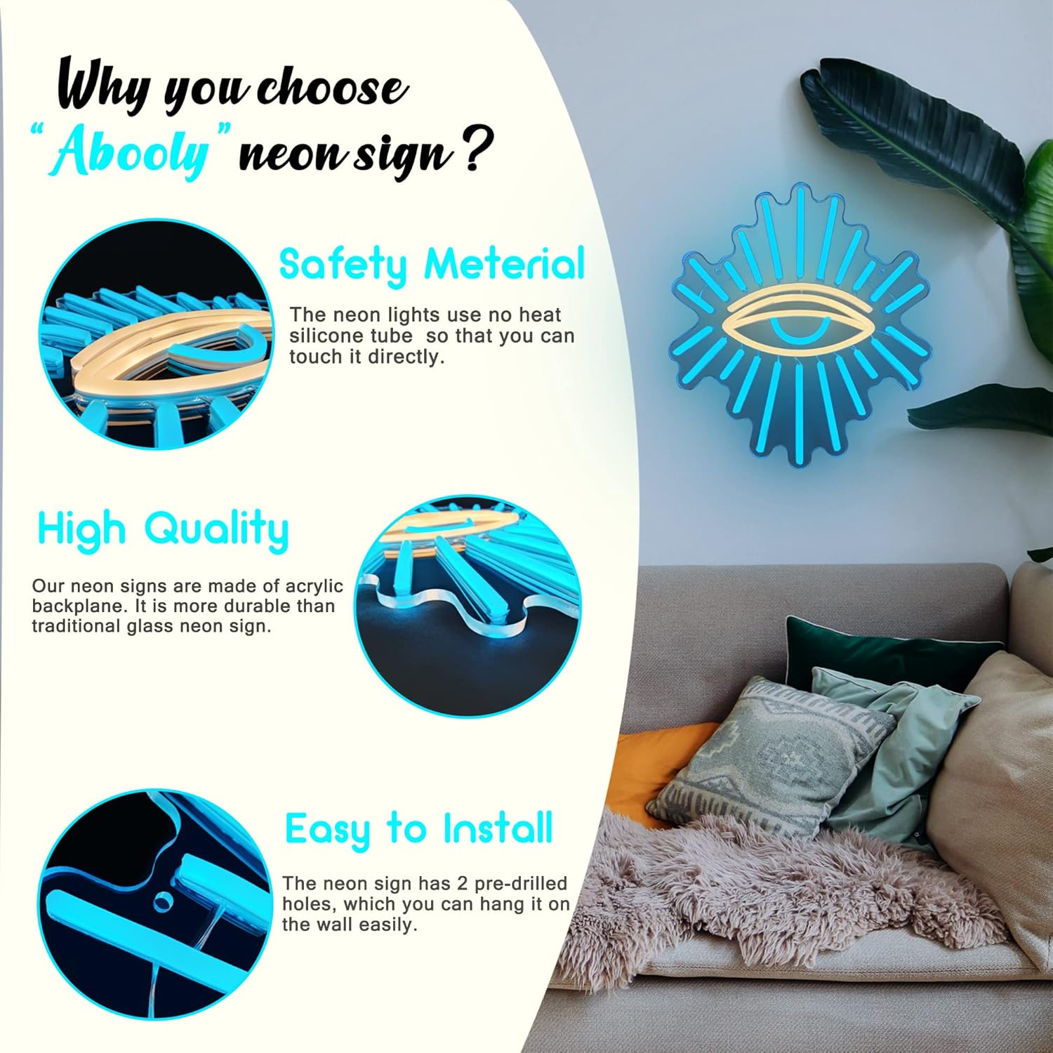 All Seeing Eye Neon Sign - LED Wall Light for Aesthetic Room & Spiritual Decor - Deen neon
