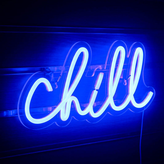 Blue 'Chill' Neon Sign - LED Wall Light for Bedroom, Bar & Game Room Decor - Deen neon