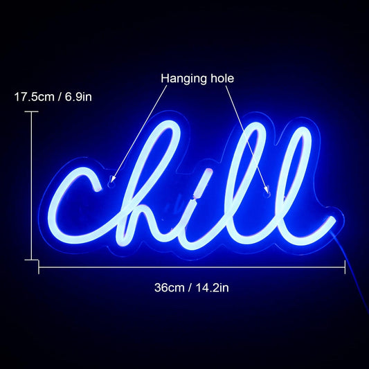 Blue 'Chill' Neon Sign - LED Wall Light for Bedroom, Bar & Game Room Decor - Deen neon