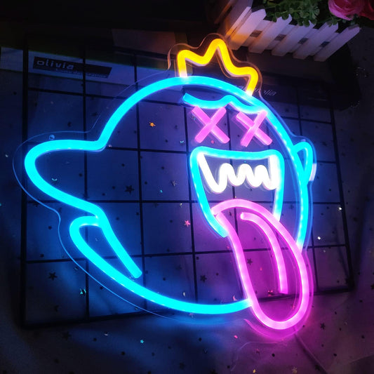 Blue Ghost Neon Sign - LED Wall Light for Game Rooms, Bars & Halloween Decor - Deen neon