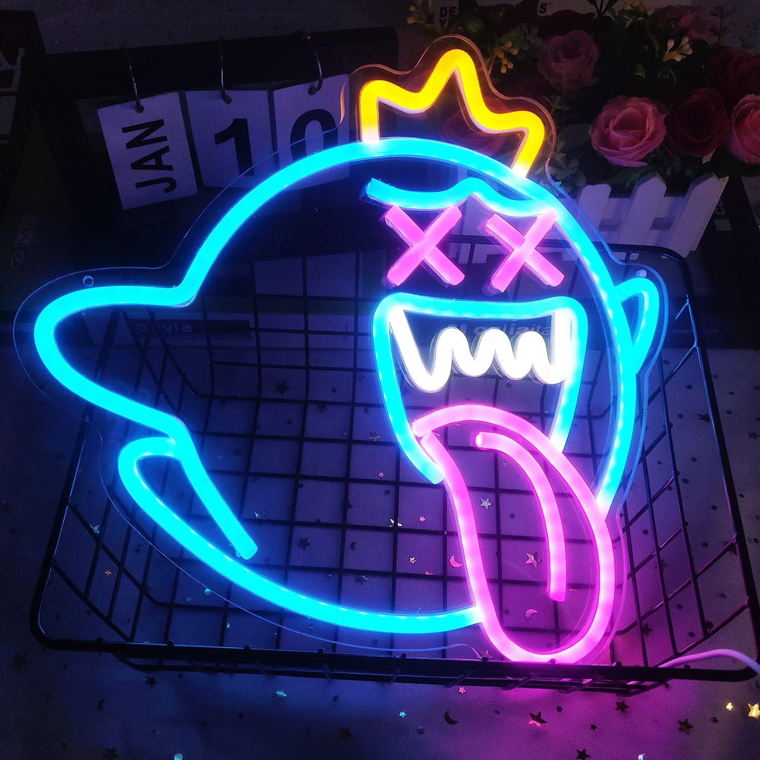 Blue Ghost Neon Sign - LED Wall Light for Game Rooms, Bars & Halloween Decor - Deen neon