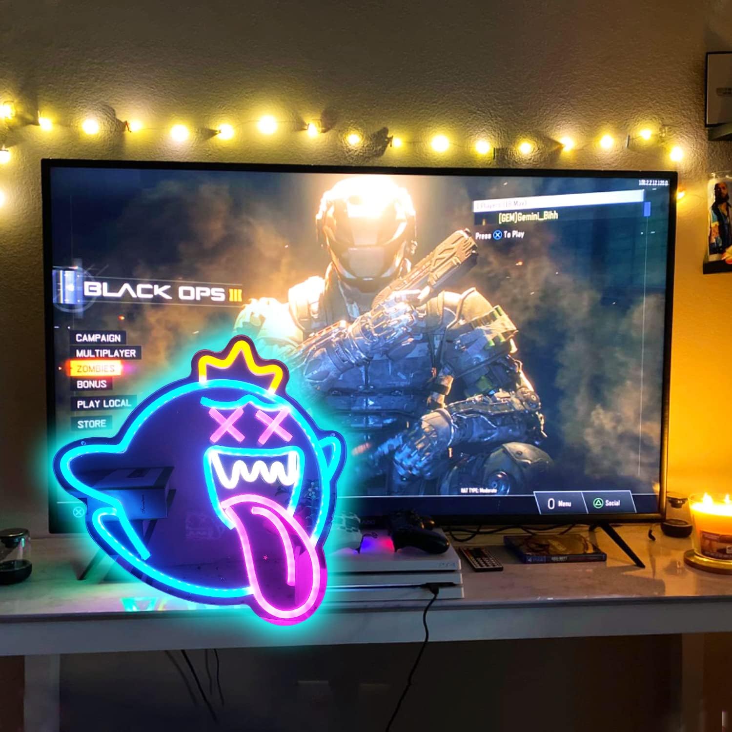 Blue Ghost Neon Sign - LED Wall Light for Game Rooms, Bars & Halloween Decor - Deen neon