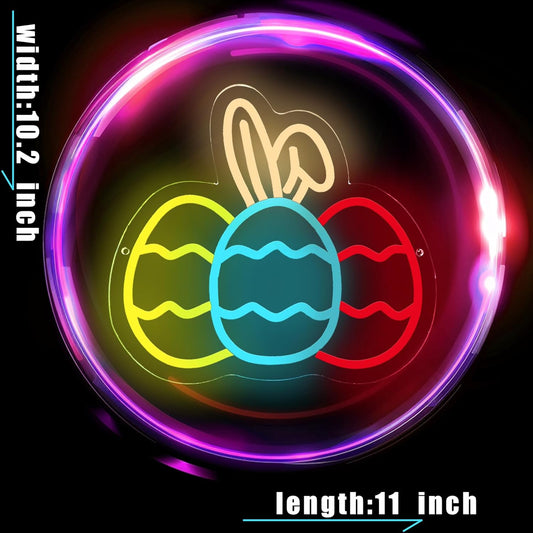 Bunny Egg Trio neon sign with center egg featuring bunny ears, Easter-themed LED wall light