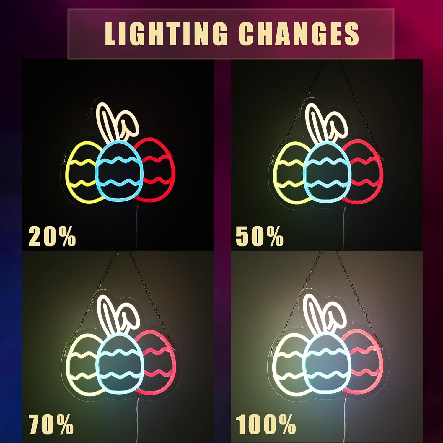 Bunny Egg Trio neon sign with center egg featuring bunny ears, Easter-themed LED wall light