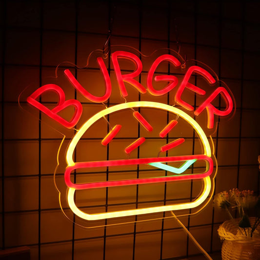 Burger Neon Sign – LED Light for Kitchen, Diner & Foodie Decor - Deen neon