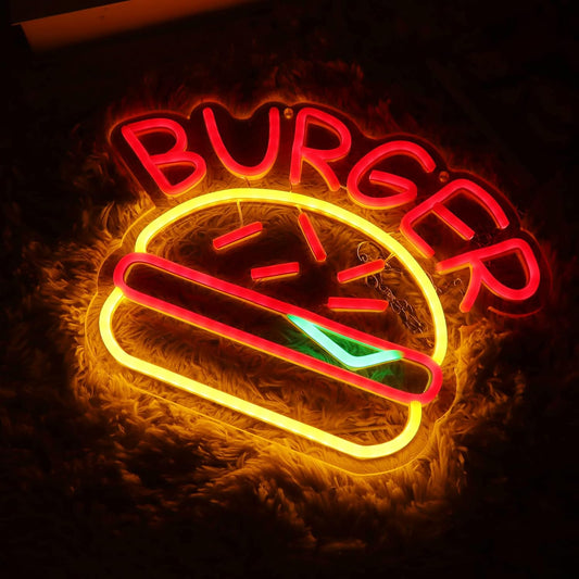 Burger Neon Sign – LED Light for Kitchen, Diner & Foodie Decor - Deen neon
