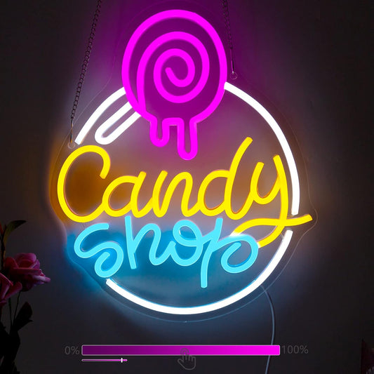 Candy Shop Neon Sign with Lollipop Design for Party and Storefront Decor