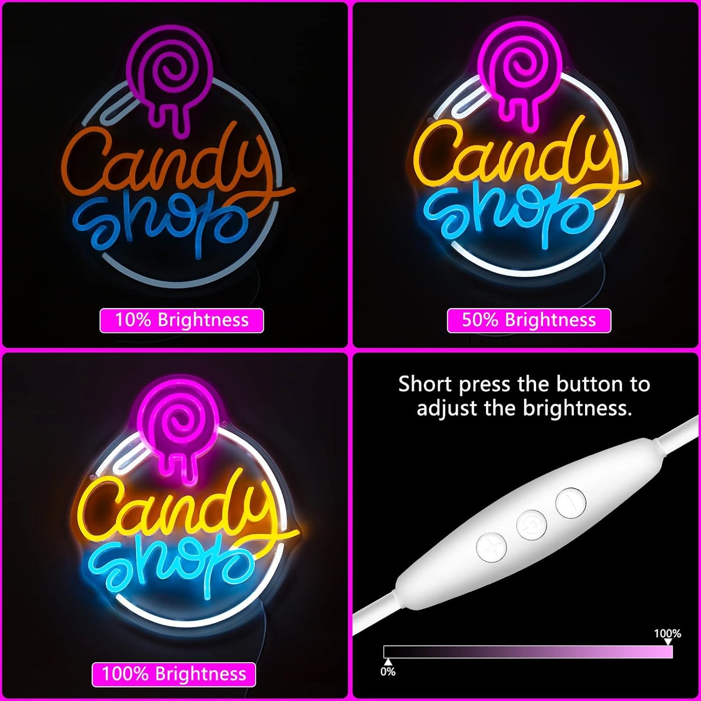 Candy Shop Neon Sign with Lollipop Design for Party and Storefront Decor