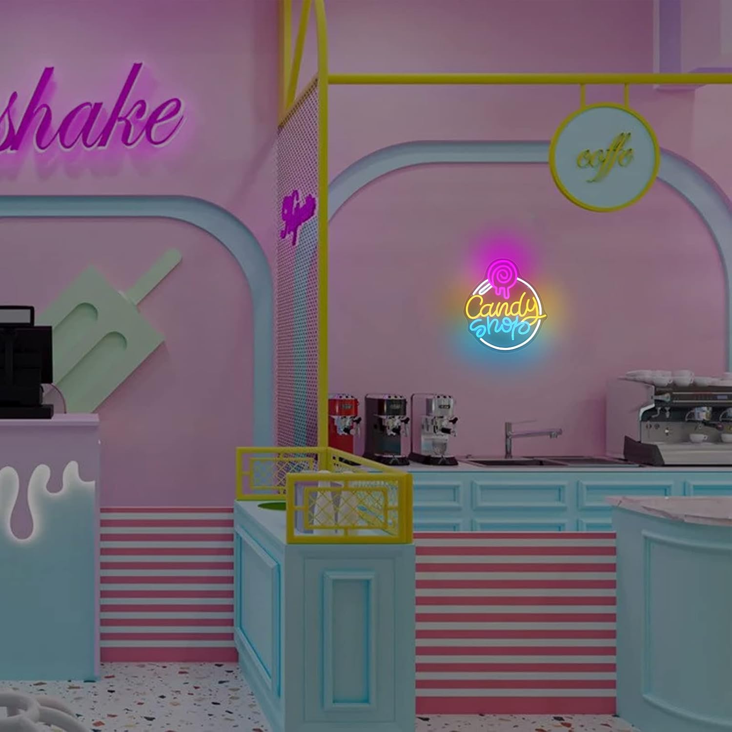 Candy Shop Neon Sign with Lollipop Design for Party and Storefront Decor