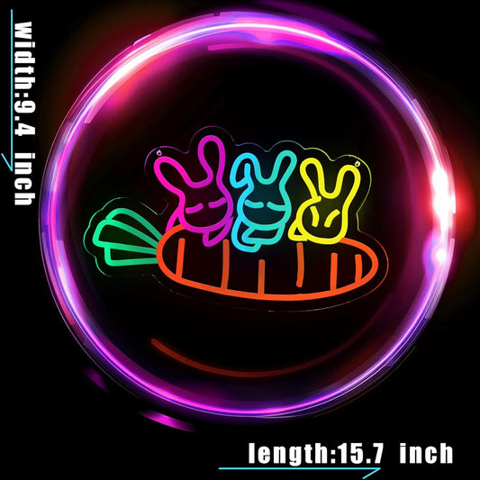 Carrot with Bunnies Neon Sign – Cute Bunny Decor for Kids Room