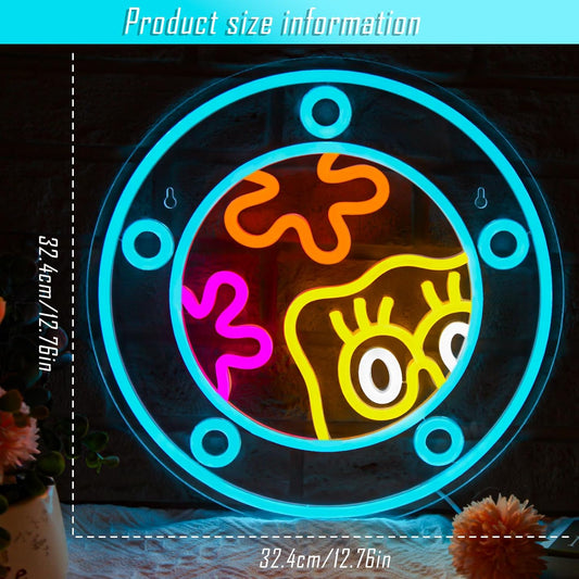 Colorful porthole cartoon face neon light wall decor with ocean theme