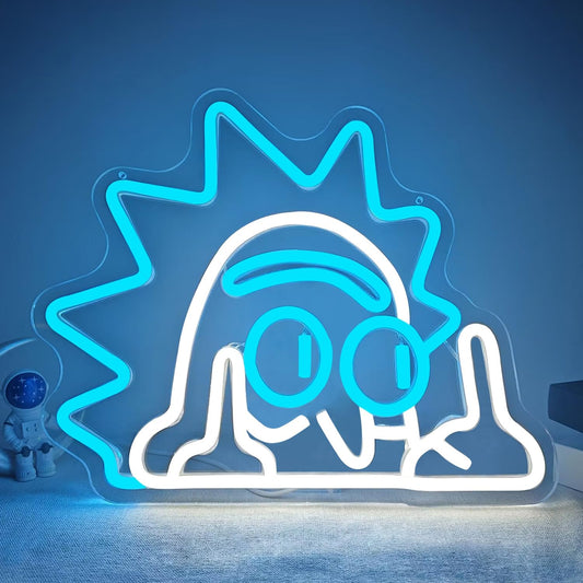 LED neon sign featuring a cartoon-style character with spiky hair showing two middle fingers, perfect for bold room decor