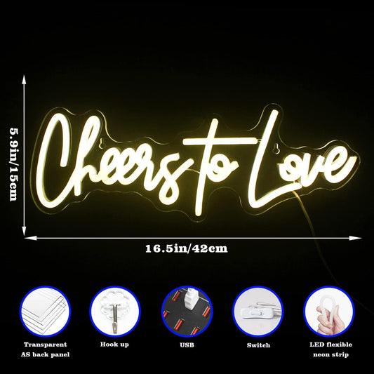 Cheer to Love Neon Sign – Romantic LED Wall Light for Bar, Wedding & Home Decor - Deen neon