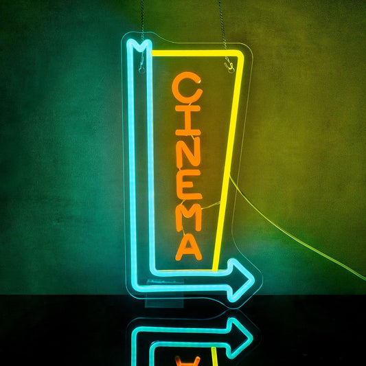 Cinema Arrow Neon Sign – Retro LED Movie Room Light