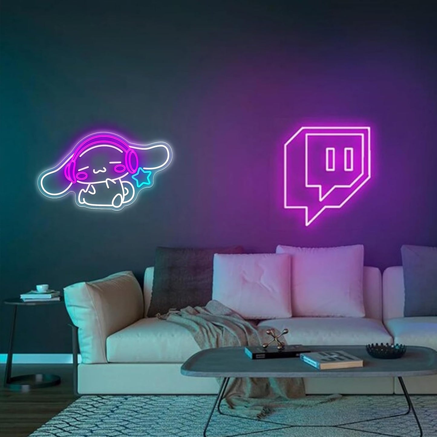 Cinnamoroll cute neon sign wall decor with pink headphones and blue star LED light
