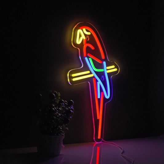 Colorful parrot neon sign for wall decor, LED light bird wall art