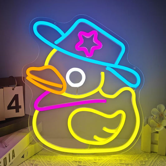 Cowboy Duck Neon Sign – Fun Yellow LED Wall Light for Kids or Playful Room Decor