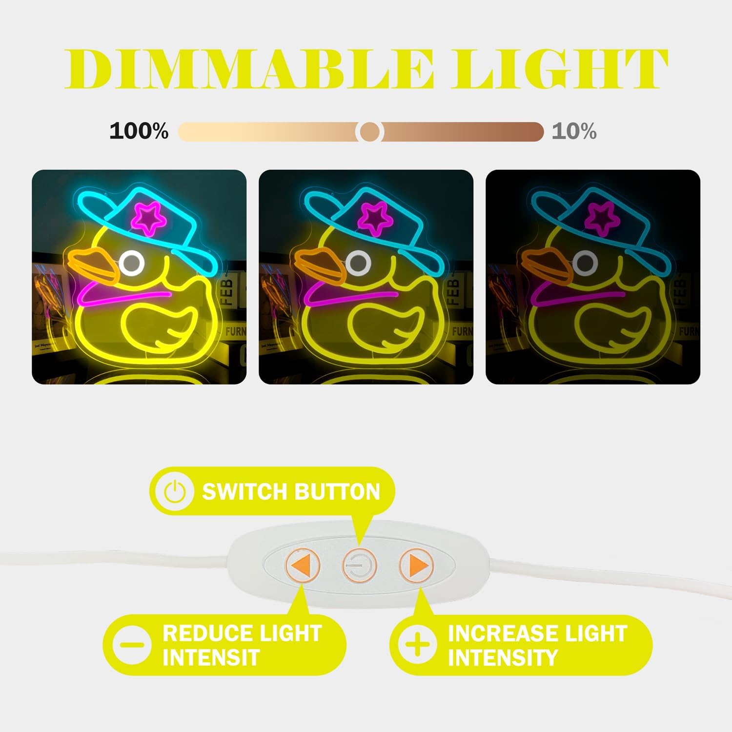 Cowboy Duck Neon Sign – Fun Yellow LED Wall Light for Kids or Playful Room Decor