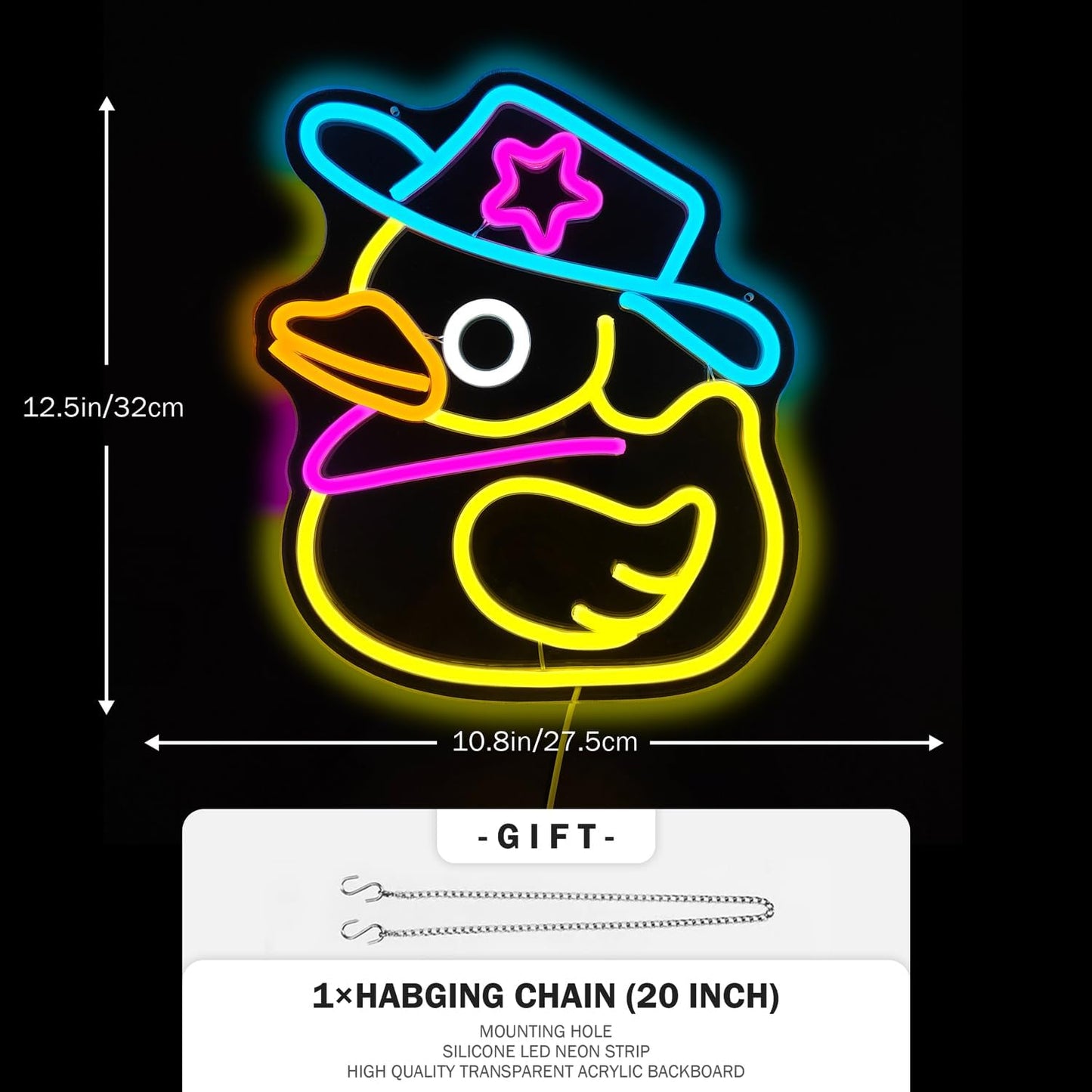 Cowboy Duck Neon Sign – Fun Yellow LED Wall Light for Kids or Playful Room Decor