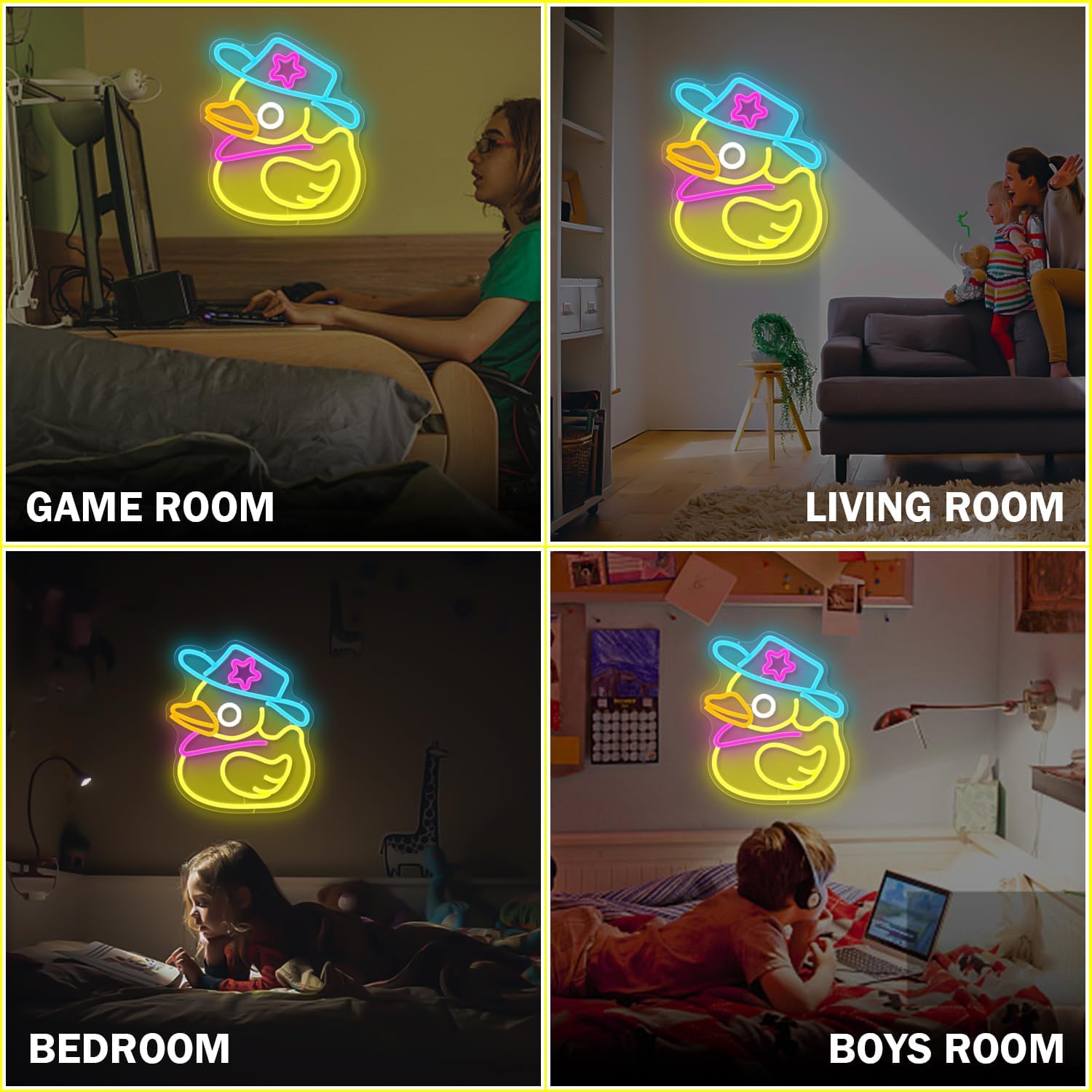Cowboy Duck Neon Sign – Fun Yellow LED Wall Light for Kids or Playful Room Decor