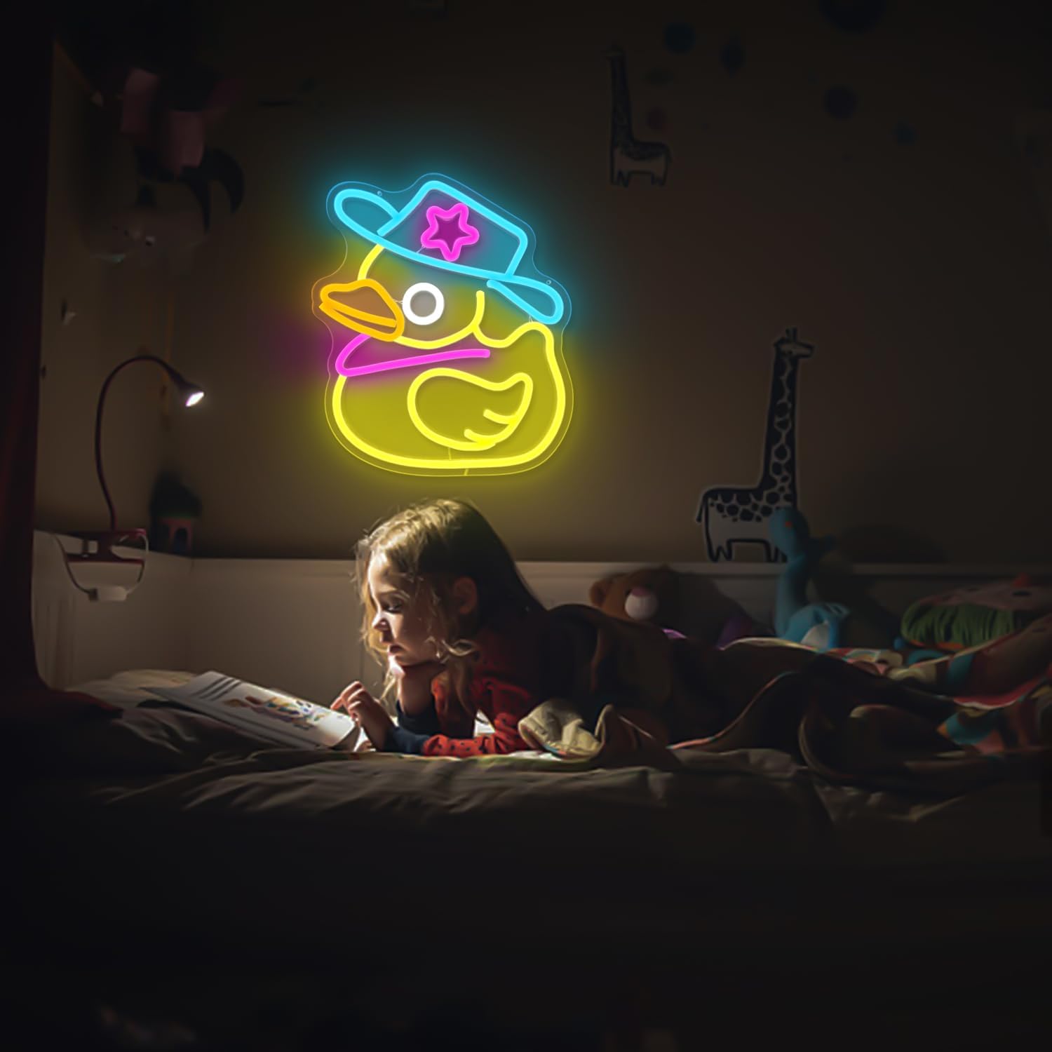 Cowboy Duck Neon Sign – Fun Yellow LED Wall Light for Kids or Playful Room Decor