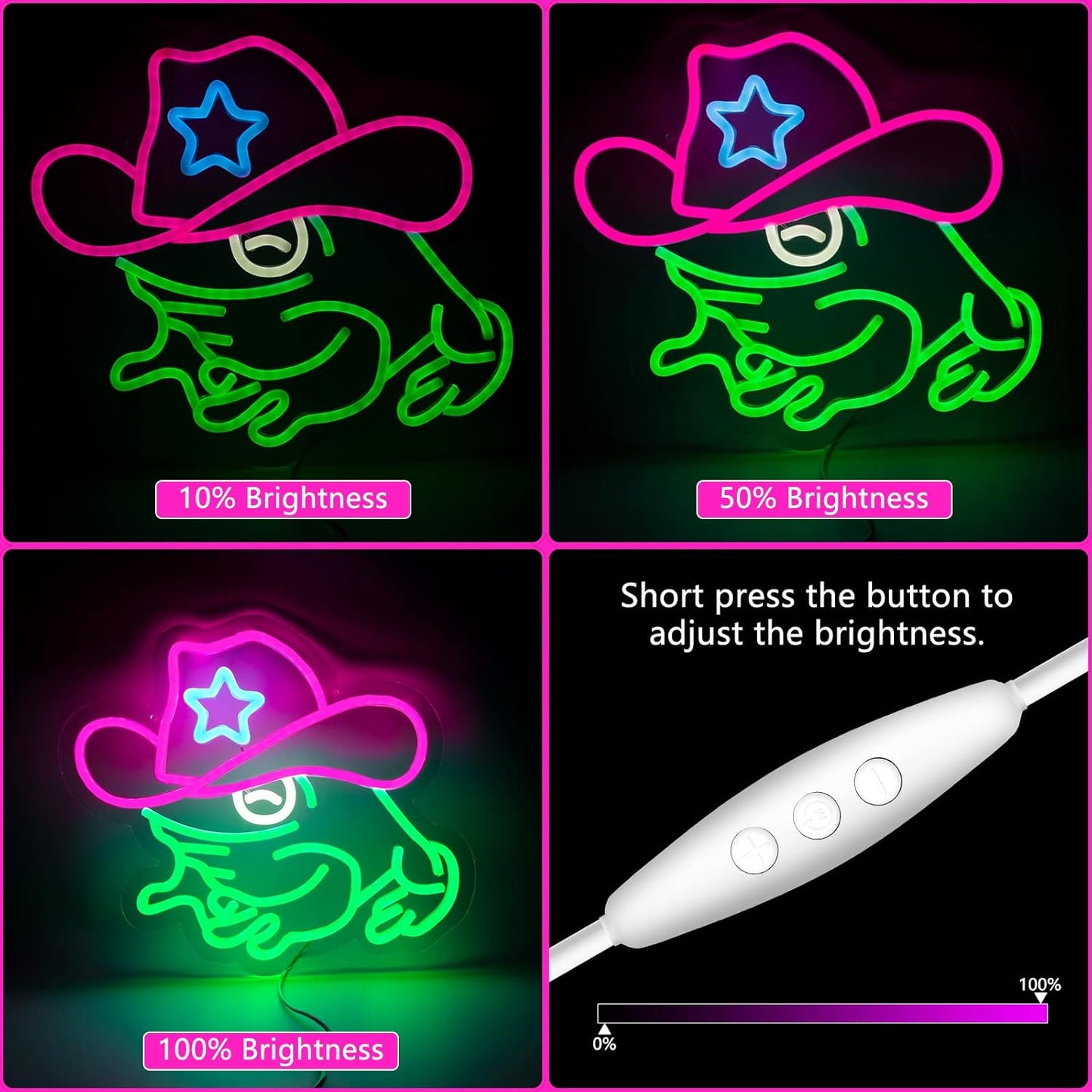 Cowboy Frog Neon Sign - Green LED Wall Light for Bars, Gamers & Western Decor