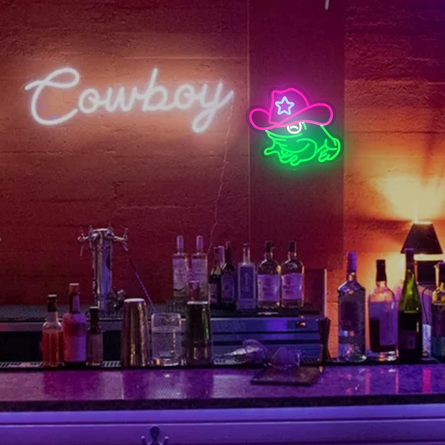Cowboy Frog Neon Sign - Green LED Wall Light for Bars, Gamers & Western Decor