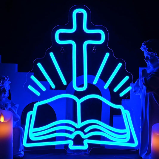 Cross and Bible neon sign for Christian wall decor