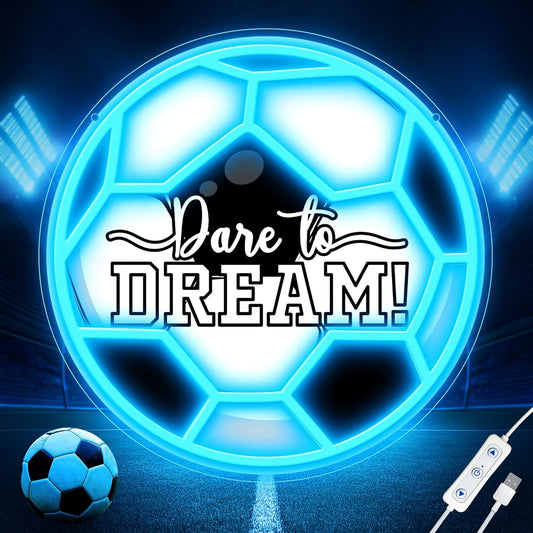 Motivational soccer ball neon light for athlete room decor