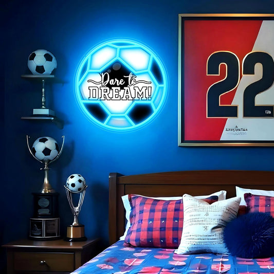 Motivational soccer ball neon light for athlete room decor