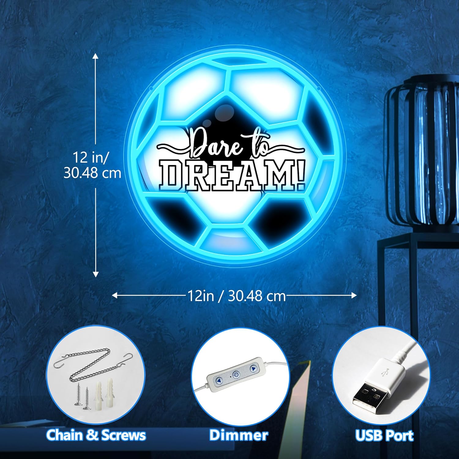 Motivational soccer ball neon light for athlete room decor