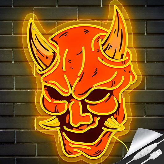 Devil Mask Neon Sign – LED Light for Halloween, Party & Dark Room Decor - Deen neon