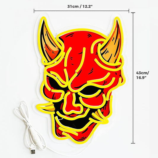 Devil Mask Neon Sign – LED Light for Halloween, Party & Dark Room Decor - Deen neon